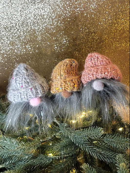 Pompom Gnomes w/ Sparkly Hats: HIPSTER Set of THREE {knit kit}