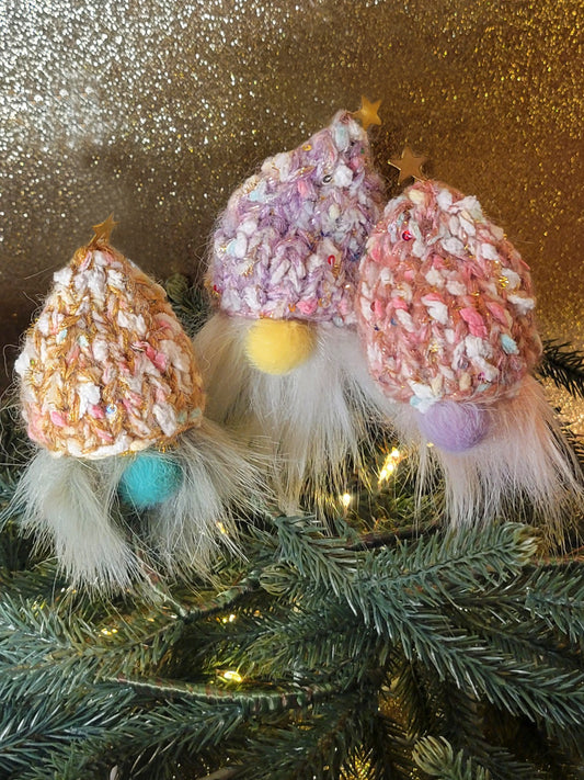 Pompom Gnomes w/ Sparkly Hats: RETRO - Set of THREE {knit kit}