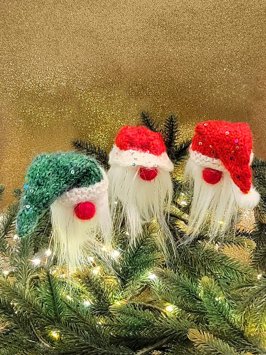 Pompom Gnomes w/ Sparkly Hats: SANTA FAMILY - Set of THREE {knit kit}